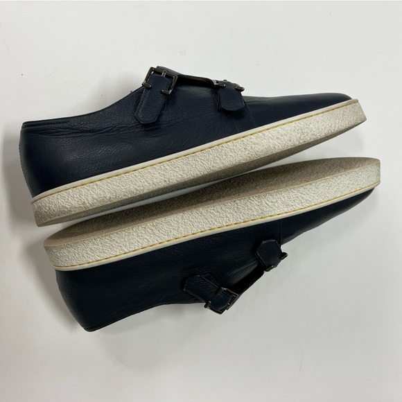 John Lobb Holme Buckle Blur Navy Leather Sneakers Size 8.5 Made in Italy - Picture 7 of 12